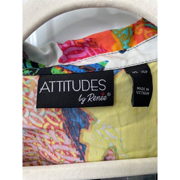 Attitudes by Renee Illusion Waist Shirt Dress Size XLP Multicolor Tropical NEW - Picture 4 of 8